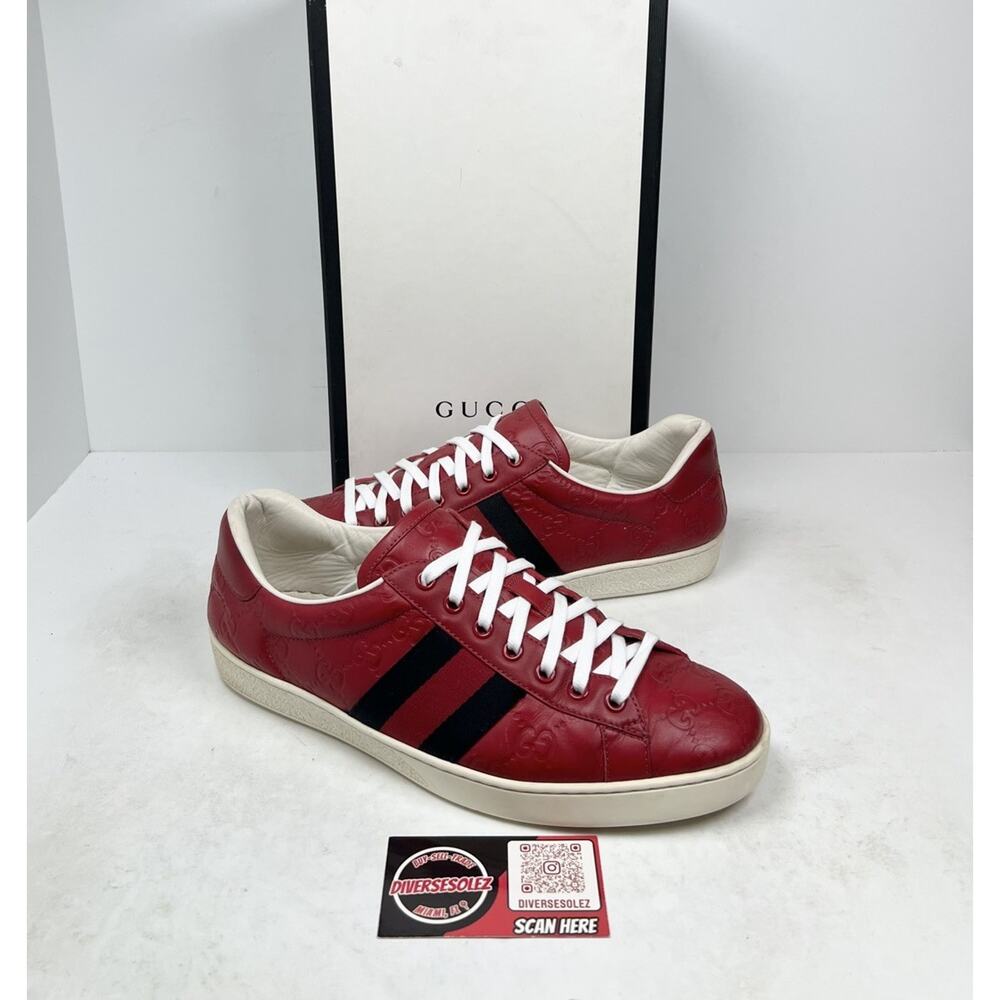 Size 8.5US - Gucci Ace Web GG Red Leather Sneakers❤️ Retail $750!